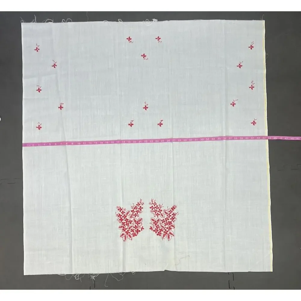 Vintage Handworked NEEDLEPOINT Piece - White w/Red/Floral Design Approx 43